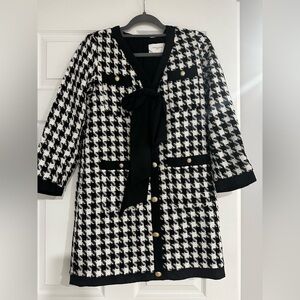 Tuckernuck Houndstooth Blazer with Black Bow and Gold Buttons
